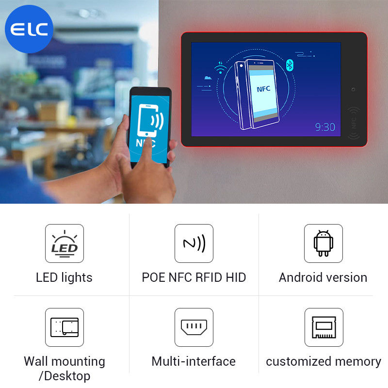 RK3568 Стенный монтаж цифровой вывески Android 12 сенсорный экран Внутренний POE NFC светодиодный свет для встреч